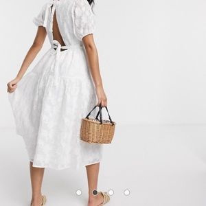 Asos moon river white midi puff sleeve dress